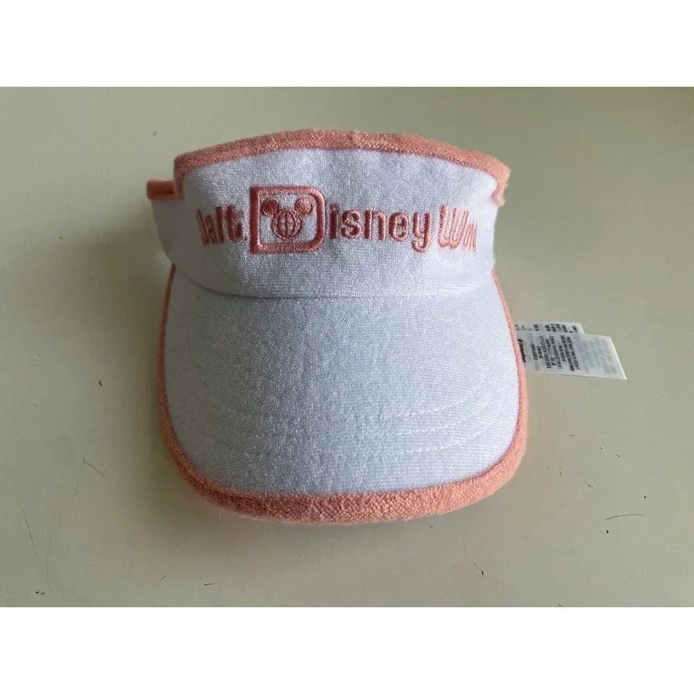 WALT DISNEY WORLD TERRY CLOTH Visor Women’s White Pink Retro Golf Tennis Hat NEW